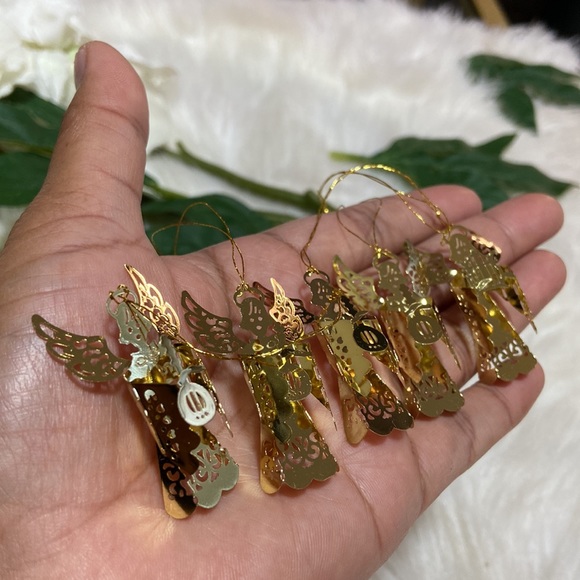 Vintage Gold Tone Filigree Angel Feather tree Christmas Ornaments 5 Pc Set - Picture 6 of 14